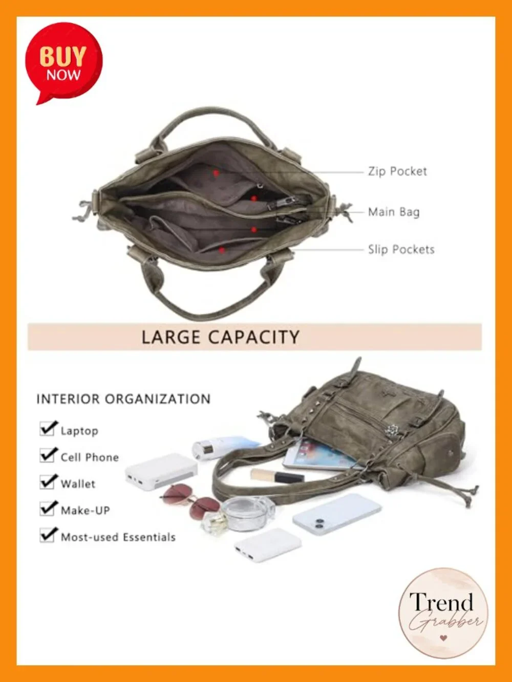 Multi Pocket Retro Hobo Satchel Tote Bag Vegan Leather